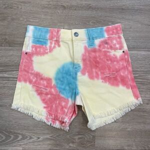 Treasure & Bond Vintage Colorful Tie dye denim shorts High Waist Slim Fit Ripped